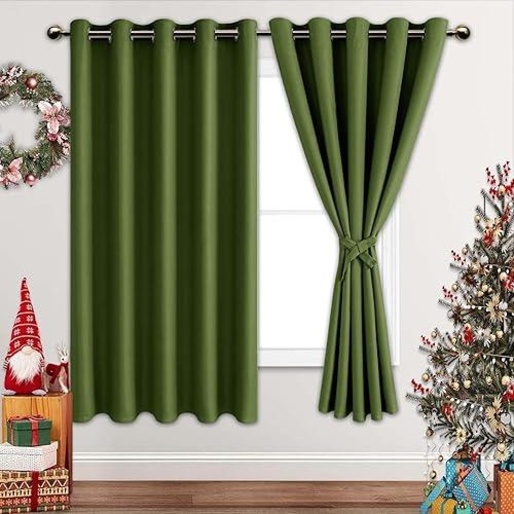 Jiuzhen Olive Green Blackout Curtains For Bedroom Light Blocking And Noise Reducing Grommet Curtains For Living Room Darkening