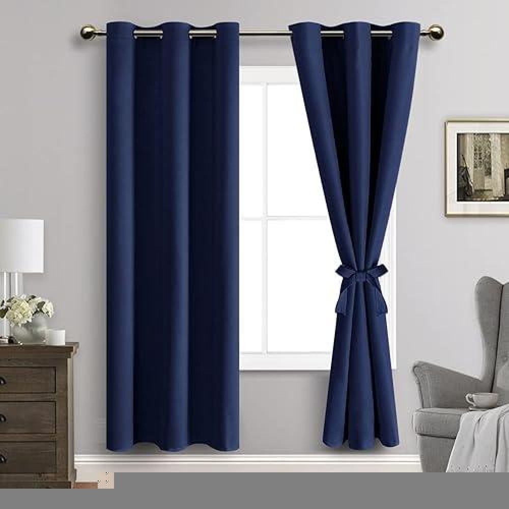 Jiuzhen Navy Blue Blackout Curtains For Bedroom Light Blocking And Noise Reducing Grommet Curtains For Living Room Darkening C