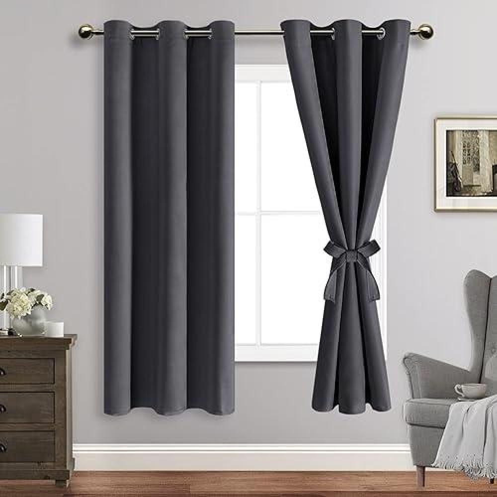 Jiuzhen Dark Grey Blackout Curtains For Bedroom Light Blocking And Noise Reducing Grommet Curtains For Living Room Darkening C