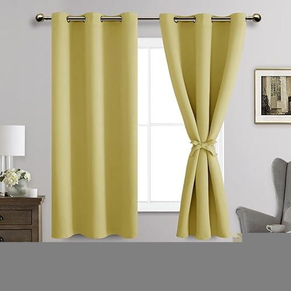 Jiuzhen Light Yellow Blackout Curtains For Bedroom Light Blocking And Noise Reducing Grommet Curtains For Living Room Darkenin