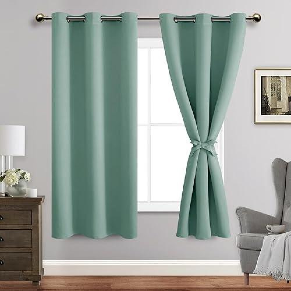 Jiuzhen Light Sage Blackout Curtains For Bedroom Light Blocking And Noise Reducing Grommet Curtains For Living Room Darkening