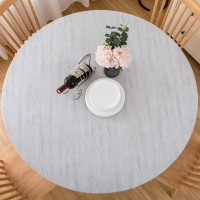 Liberecoo Round Fitted Vinyl Tablecloth Waterproof Elastic Edged Table Cloth - Weather Gray Wood -Plastic Table Covers For 45