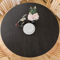 Liberecoo Round Vinyl Fitted Tablecloth With Flannel Backing Elastic Edge Plastic Table Cover - Black Wood - Waterproof Table Cloth Stain-Resistant Wipeable For 45