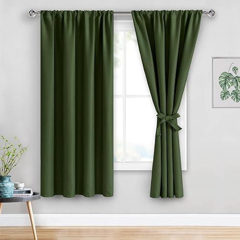 Jiuzhen Olive Green Curtains For Bedroom Thermal Insulated Room Darkening Window Curtains Rod Pocket Curtains For Nursery Roo