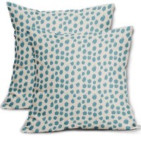 Aqua Cream Pillow Covers 16X16 Set Of 2 Boho Design Polka Dot Throw Pillows Modern Brush Strokes Print Decorative Outdoor Pillow