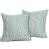 Aqua Cream Pillow Covers 16X16 Set Of 2 Boho Design Polka Dot Throw Pillows Modern Brush Strokes Print Decorative Outdoor Pillow