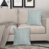 Aqua Cream Pillow Covers 16X16 Set Of 2 Boho Design Polka Dot Throw Pillows Modern Brush Strokes Print Decorative Outdoor Pillow