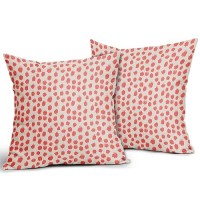 Coral Cream Pillow Covers 18X18 Set Of 2 Boho Design Polka Dot Throw Pillows Modern Brush Strokes Print Decorative Outdoor Pillo