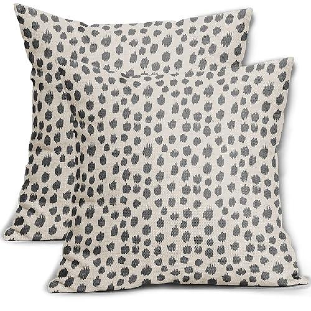 Grey Gray Cream Pillow Covers 18X18 Set Of 2 Boho Design Polka Dot Throw Pillows Modern Brush Strokes Print Decorative Outdoor P