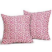 Hot Pink Cream Pillow Covers 16X16 Set Of 2 Boho Design Polka Dot Throw Pillows Modern Brush Strokes Print Decorative Outdoor Pi