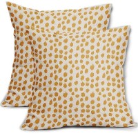 Mustard Yellow Cream Pillow Covers 18X18 Set Of 2 Boho Design Polka Dot Throw Pillows Modern Brush Strokes Print Decorative Outd