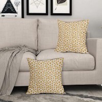 Mustard Yellow Cream Pillow Covers 18X18 Set Of 2 Boho Design Polka Dot Throw Pillows Modern Brush Strokes Print Decorative Outd