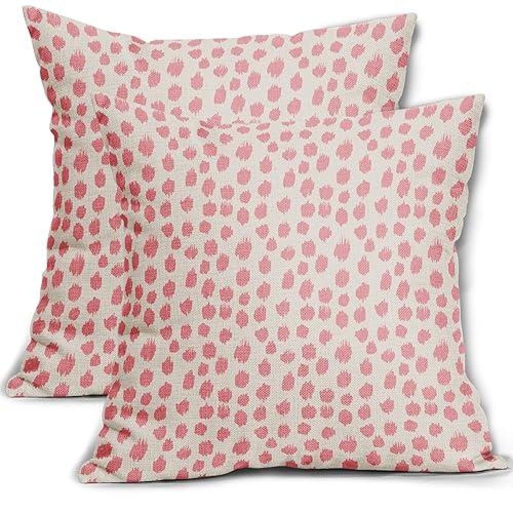 Pink Cream Pillow Covers 16X16 Set Of 2 Boho Design Polka Dot Throw Pillows Modern Brush Strokes Print Decorative Outdoor Pillow