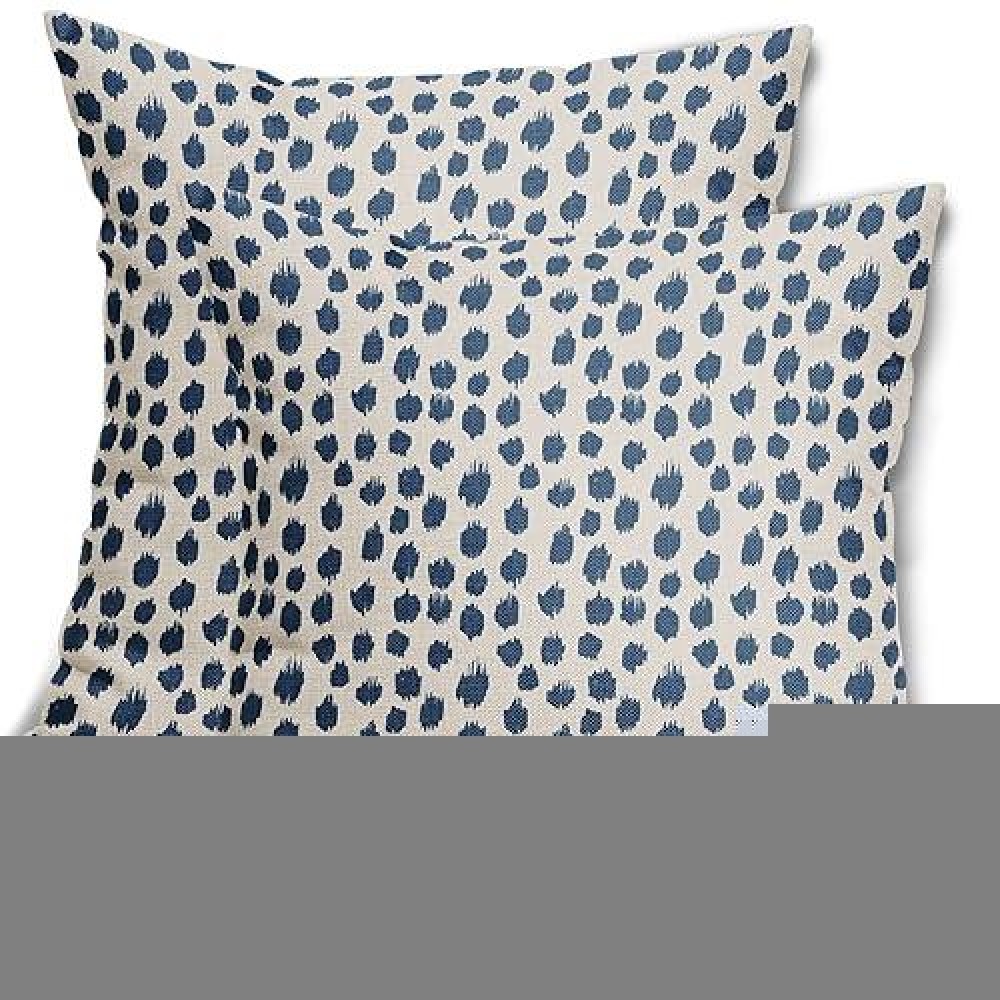 Light Blue Cream Pillow Covers 16X16 Set Of 2 Boho Design Polka Dot Throw Pillows Modern Brush Strokes Print Decorative Outdoor