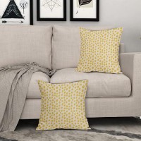 Yellow Cream Pillow Covers 18X18 Set Of 2 Boho Design Polka Dot Throw Pillows Modern Brush Strokes Print Decorative Outdoor Pill