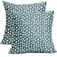 Dusty Blue Cream Pillow Covers 16X16 Set Of 2 Boho Design Polka Dot Throw Pillows Modern Brush Strokes Print Decorative Outdoor