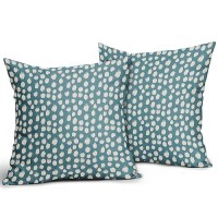 Dusty Blue Cream Pillow Covers 16X16 Set Of 2 Boho Design Polka Dot Throw Pillows Modern Brush Strokes Print Decorative Outdoor