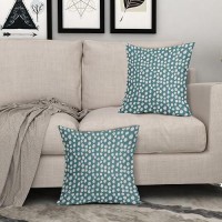 Dusty Blue Cream Pillow Covers 16X16 Set Of 2 Boho Design Polka Dot Throw Pillows Modern Brush Strokes Print Decorative Outdoor