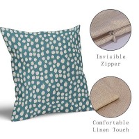 Dusty Blue Cream Pillow Covers 16X16 Set Of 2 Boho Design Polka Dot Throw Pillows Modern Brush Strokes Print Decorative Outdoor