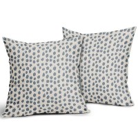 Dusty Blue Cream Pillow Covers 18X18 Set Of 2 Boho Design Polka Dot Throw Pillows Modern Brush Strokes Print Decorative Outdoor