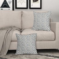 Dusty Blue Cream Pillow Covers 18X18 Set Of 2 Boho Design Polka Dot Throw Pillows Modern Brush Strokes Print Decorative Outdoor