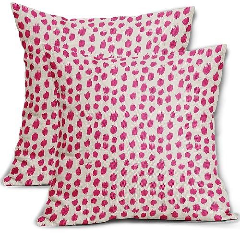 Hot Pink Cream Pillow Covers 20X20 Set Of 2 Boho Design Polka Dot Throw Pillows Modern Brush Strokes Print Decorative Outdoor Pi