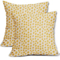 Yellow Cream Pillow Covers 16X16 Set Of 2 Boho Design Polka Dot Throw Pillows Modern Brush Strokes Print Decorative Outdoor Pill