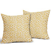 Yellow Cream Pillow Covers 16X16 Set Of 2 Boho Design Polka Dot Throw Pillows Modern Brush Strokes Print Decorative Outdoor Pill