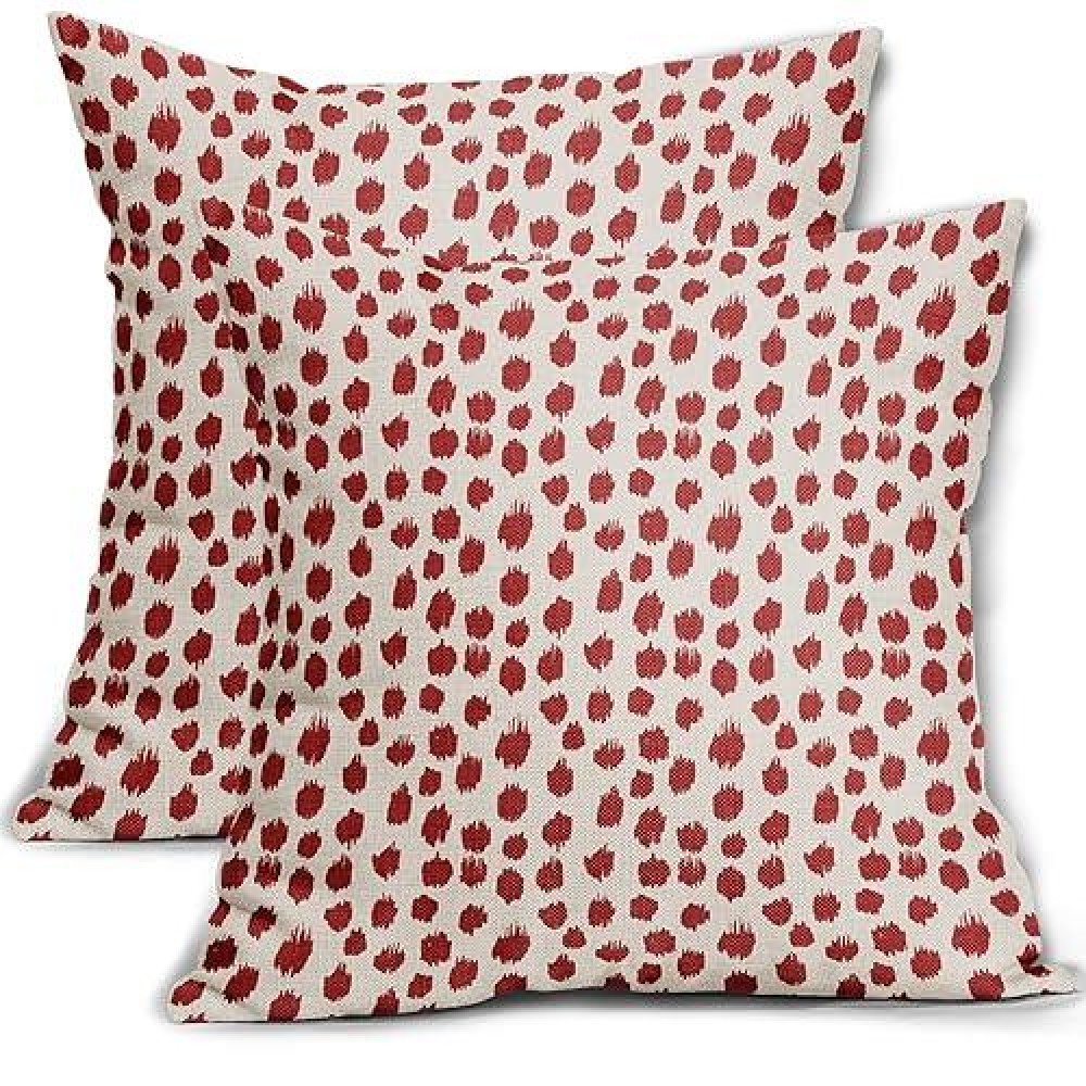 Red Cream Pillow Covers 16X16 Set Of 2 Boho Design Polka Dot Throw Pillows Modern Brush Strokes Print Decorative Outdoor Pillowc