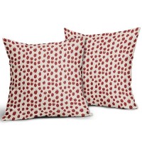 Red Cream Pillow Covers 16X16 Set Of 2 Boho Design Polka Dot Throw Pillows Modern Brush Strokes Print Decorative Outdoor Pillowc