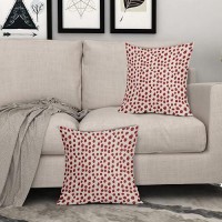 Red Cream Pillow Covers 16X16 Set Of 2 Boho Design Polka Dot Throw Pillows Modern Brush Strokes Print Decorative Outdoor Pillowc