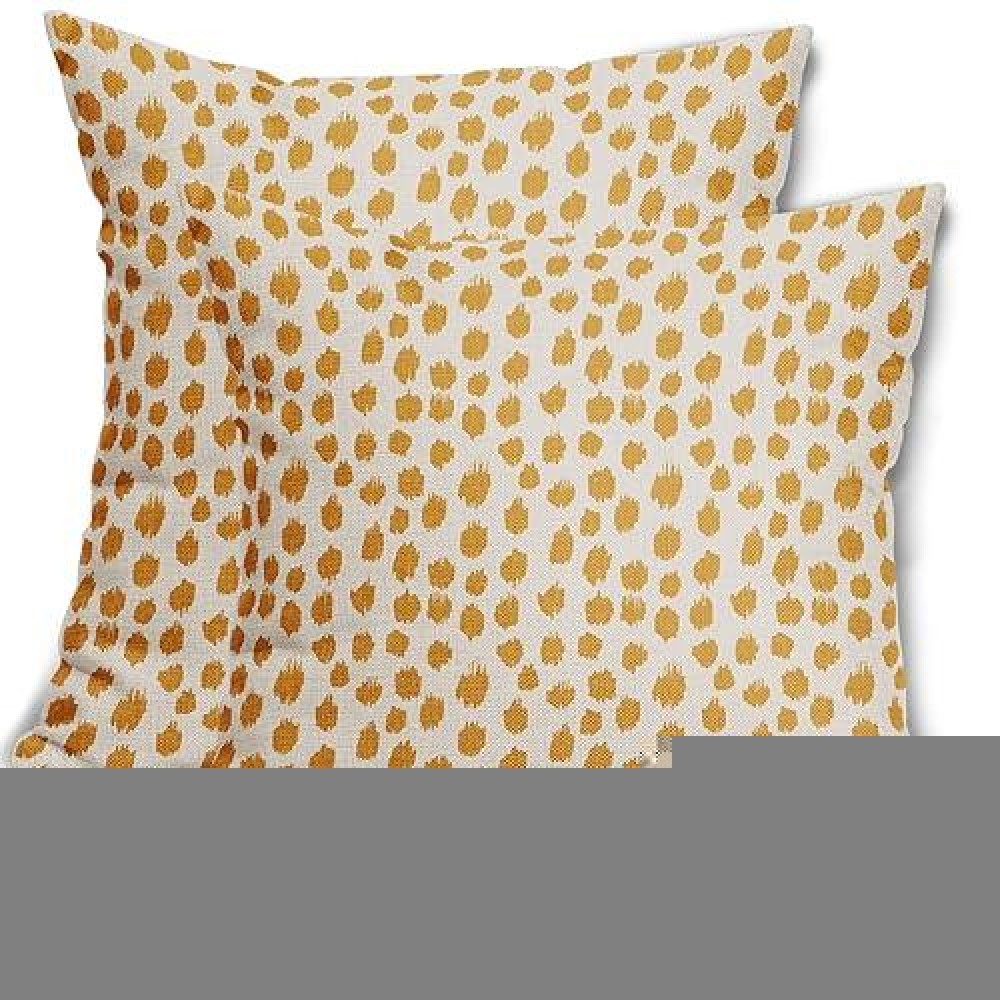 Mustard Yellow Cream Pillow Covers 20X20 Set Of 2 Boho Design Polka Dot Throw Pillows Modern Brush Strokes Print Decorative Outd