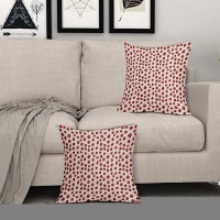 Red Cream Pillow Covers 20X20 Set Of 2 Boho Design Polka Dot Throw Pillows Modern Brush Strokes Print Decorative Outdoor Pillowc