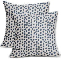 Light Blue Cream Pillow Covers 18X18 Set Of 2 Boho Design Polka Dot Throw Pillows Modern Brush Strokes Print Decorative Outdoor