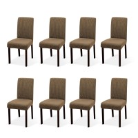 Argstar 8 Pack Jacquard Chair Covers, Stretch Armless Chair Slipcover For Dining Room Seat Cushion, Spandex Kitchen Parson Chair Protector Cover, Removable & Washable, Jacquard Light Brown