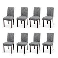 Argstar 8 Pack Jacquard Chair Covers, Stretch Armless Chair Slipcover For Dining Room Seat Cushion, Spandex Kitchen Parson Chair Protector Cover, Removable & Washable, Jacquard Light Grey