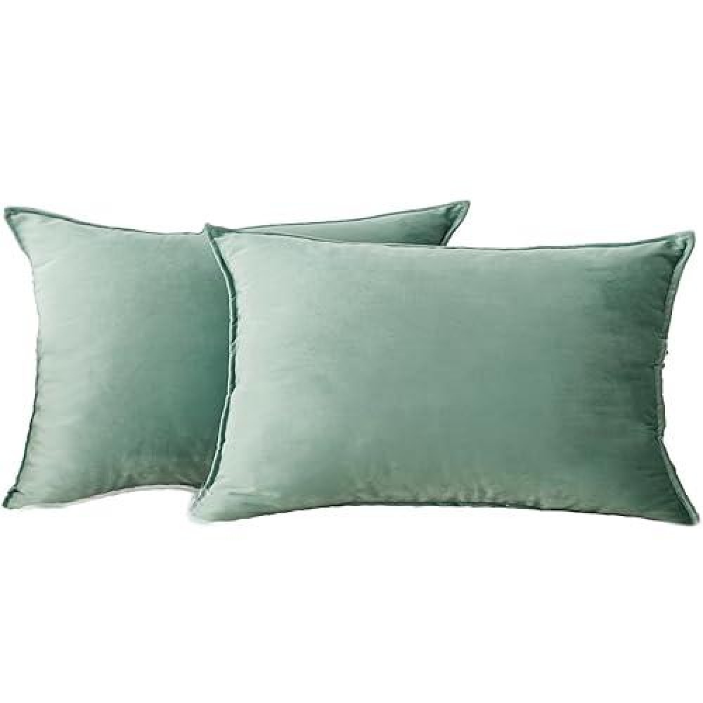 Jiahannha Velvet Sage Green Throw Pillow Covers 12X20 Inches Pack Of 2 Soft Decorative Square Cushion Covers For Couch Sofa Bed