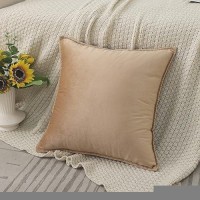 Jiahannha Velvet Khaki Throw Pillow Covers 24X24 Inches Pack Of 2 Soft Decorative Square Cushion Covers For Couch Sofa Bed Livin