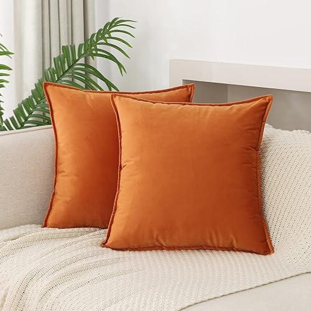 Jiahannha Velvet Orange Throw Pillow Covers 22X22 Inches Pack Of 2 Soft Decorative Square Cushion Covers For Couch Sofa Bed Livi