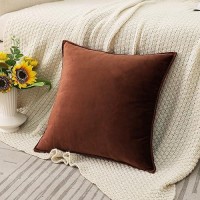 Jiahannha Velvet Brown Throw Pillow Covers 24X24 Inches Pack Of 2 Soft Decorative Square Cushion Covers For Couch Sofa Bed Livin