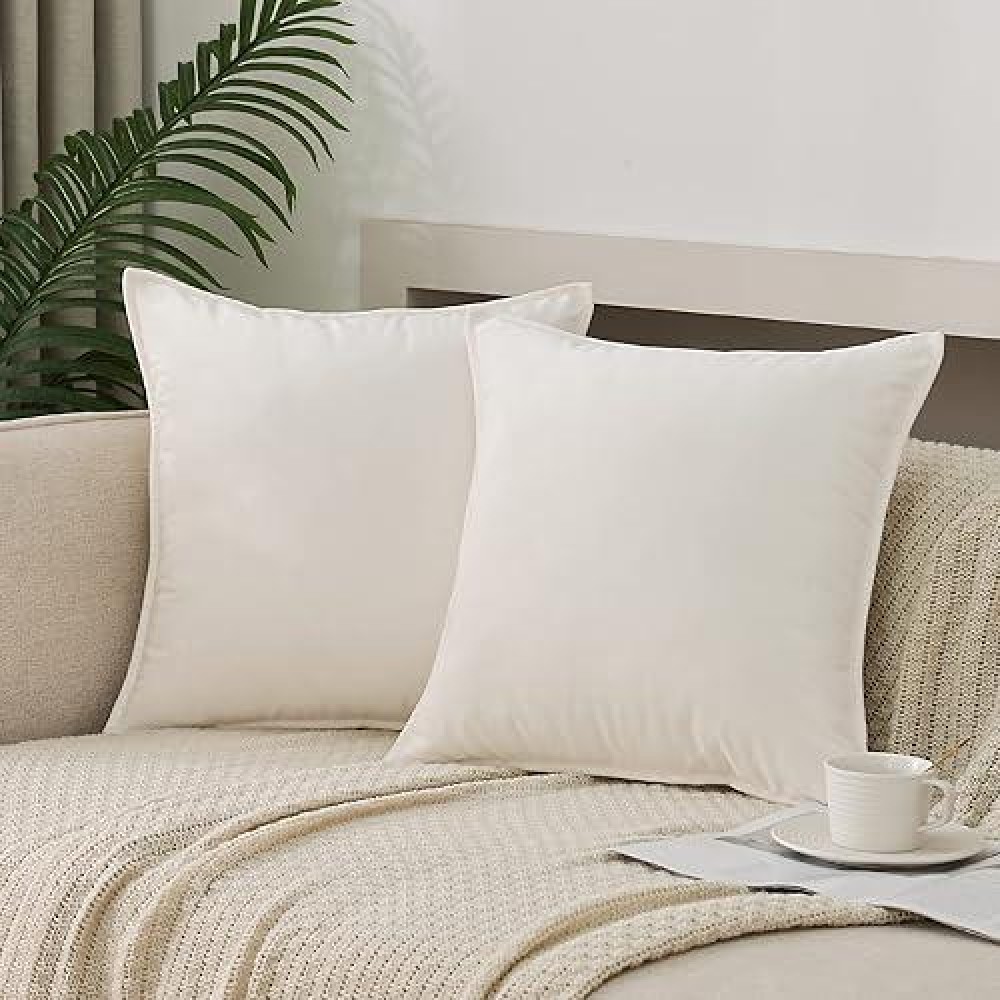 Jiahannha Velvet Cream White Throw Pillow Covers 24X24 Inches Pack Of 2 Soft Decorative Square Cushion Covers For Couch Sofa Bed