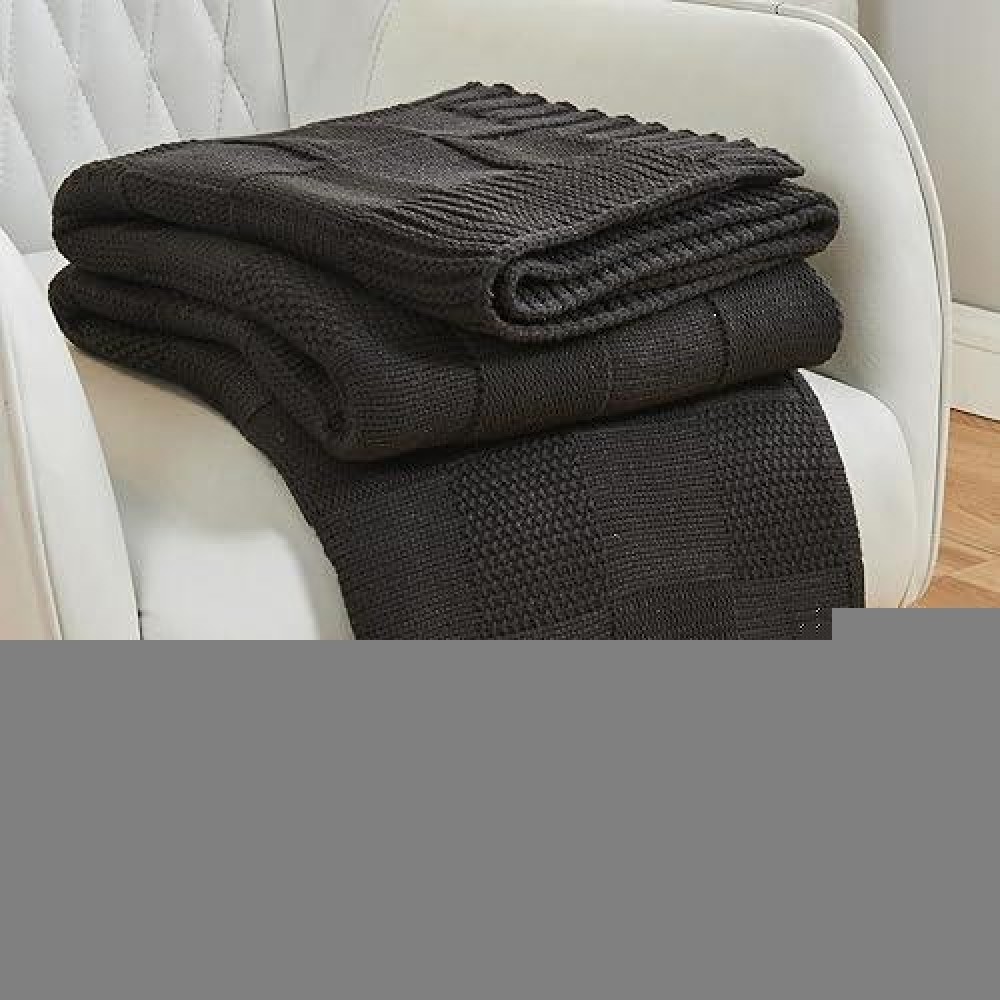 Cozecube Knit Throw Blanket Black Checkered Throw Blanket For Couch Soft Cozy Warm Knitted Throw Blanket For Couch Bed Sofa Li