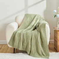 Cozecube Knit Throw Blanket Sage Green Checkered Throw Blanket For Couch Soft Cozy Warm Knitted Throw Blanket For Bed Sofa Liv