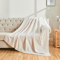 Cozecube Knit Throw Blanket White Checkered Throw Blanket For Couch Soft Cozy Warm Knitted Throw Blanket For Bed Sofa Decorati