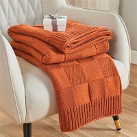 Cozecube Knit Throw Blanket Orange Checkered Throw Blanket For Couch Soft Cozy Warm Knitted Throw Blanket For Couch Bed Living R