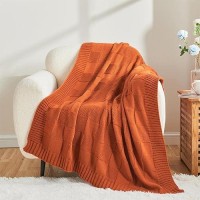 Cozecube Knit Throw Blanket Orange Checkered Throw Blanket For Couch Soft Cozy Warm Knitted Throw Blanket For Couch Bed Living R