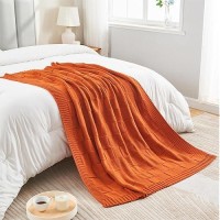 Cozecube Knit Throw Blanket Orange Checkered Throw Blanket For Couch Soft Cozy Warm Knitted Throw Blanket For Bed Sofa Living