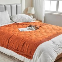 Cozecube Knit Throw Blanket Orange Checkered Throw Blanket For Couch Soft Cozy Warm Knitted Throw Blanket For Bed Sofa Living