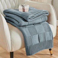 Cozecube Knit Throw Blanket Blue Checkered Throw Blanket For Couch Soft Cozy Warm Knitted Throw Blanket For Couch Bed Sofa Liv