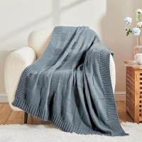 Cozecube Knit Throw Blanket Blue Checkered Throw Blanket For Couch Soft Cozy Warm Knitted Throw Blanket For Couch Bed Sofa Liv